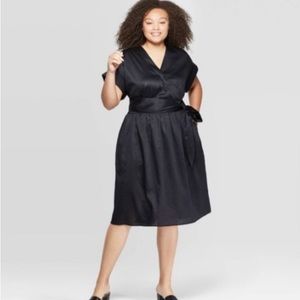 Who What Wear Black Cotton V Neck Dress Size XL (missing belt)